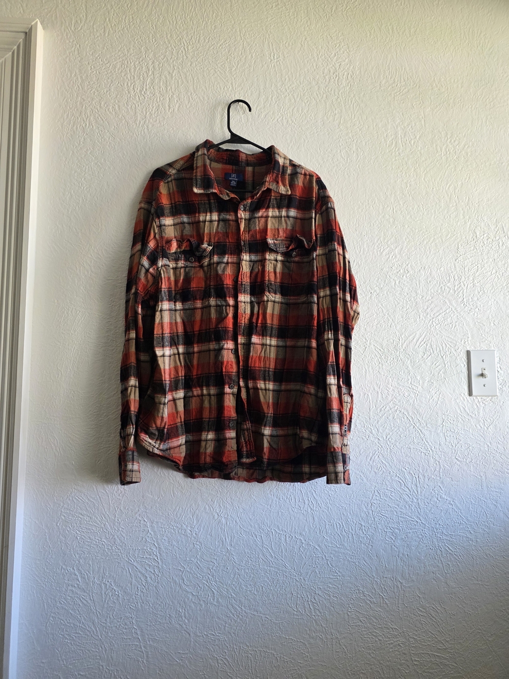 George Redish Orange Black Cream Plaid Button-Down Shirt